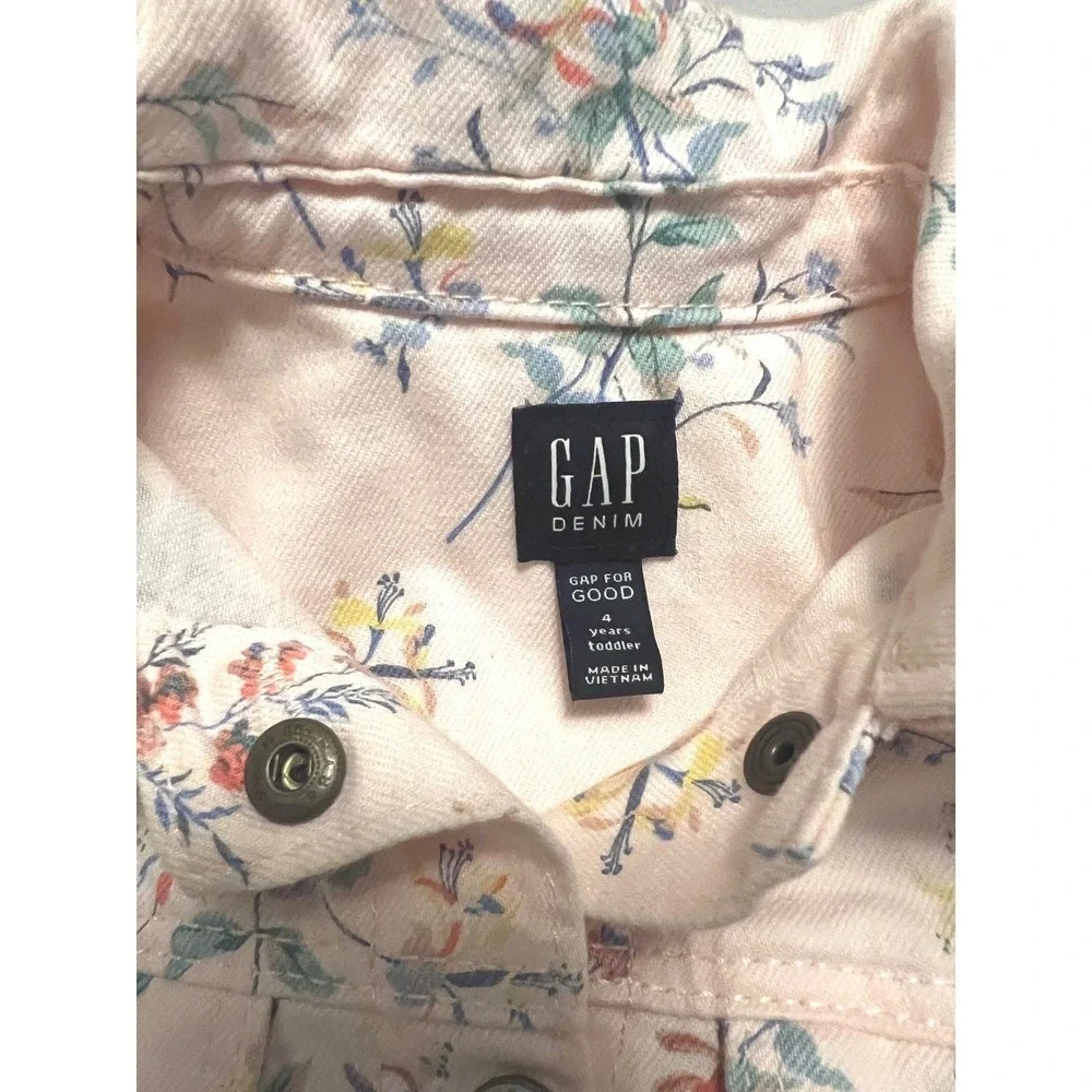 Gap Kids Pink Floral Denim Trucker Jacket Toddler Girls 4T‎ Botanical Print
